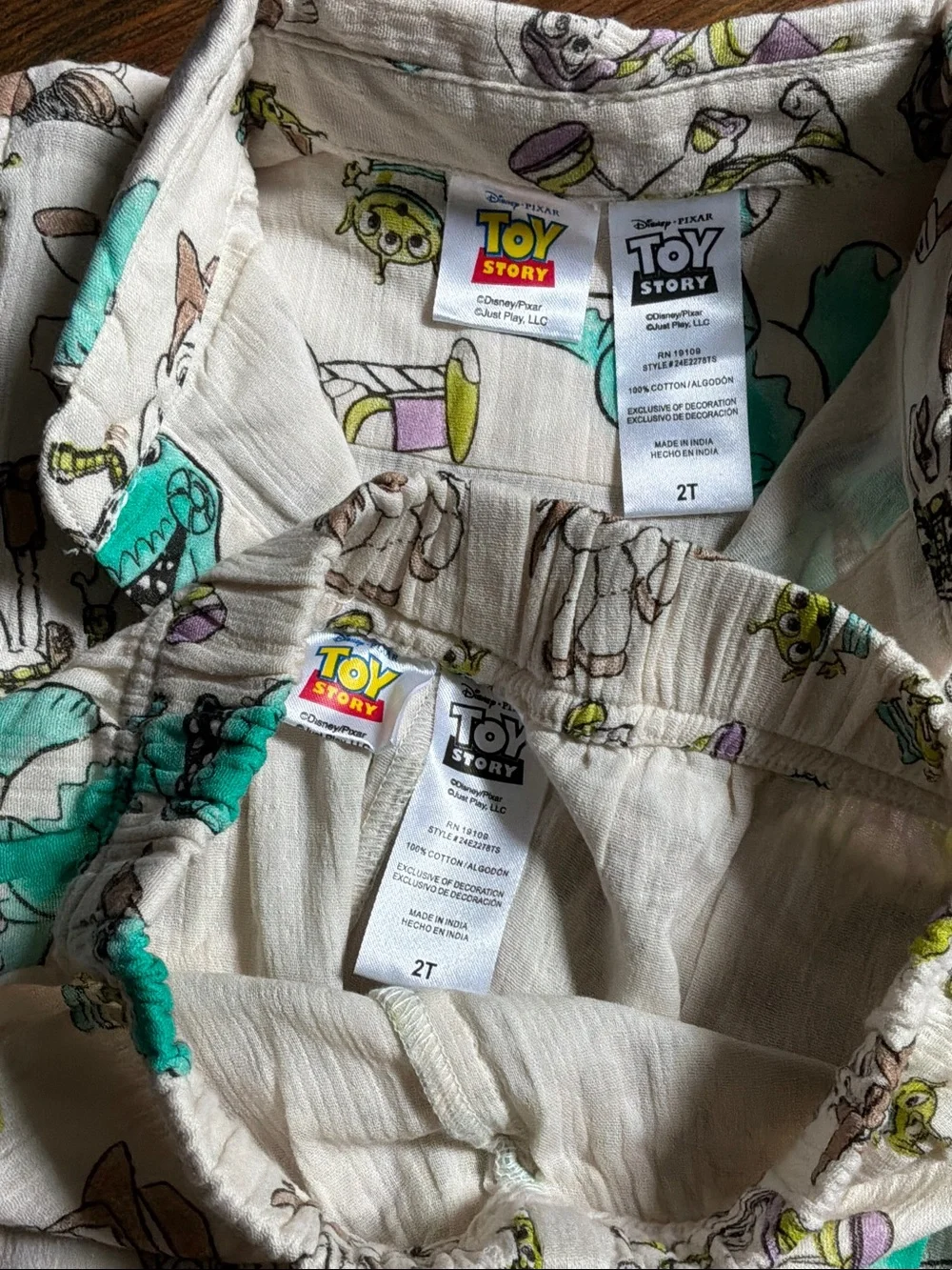 Disney Kids Short Pajama Set - White with Teal and Brown Toy Story Print
